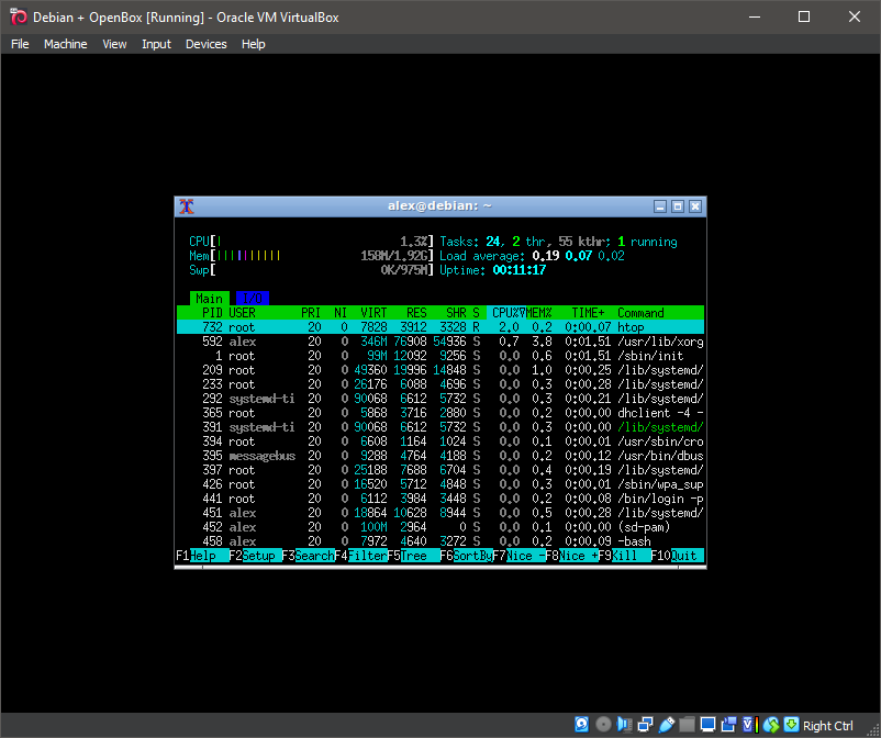 Running 'htop'